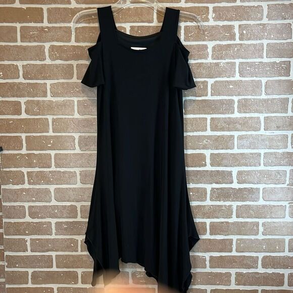 Joseph Ribkoff Dress Black Stretch Midi Asymmetrical Hem Summer - Picture 1 of 9